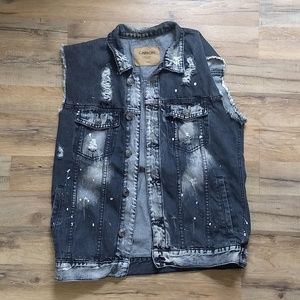 Carbon Distressed Jean Vest Men's L